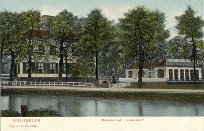 8719 Gezicht over de Vecht op de linkerzijde van het kasteel Gunterstein te Breukelen uit het zuidwesten, met rechts ...